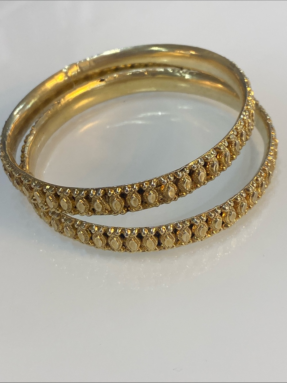 Gold Tone Textured Bangle Bracelet Pair